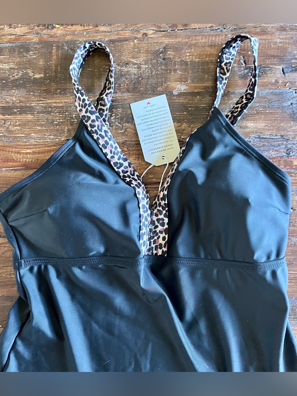 Black Swim Dress with Leopard Trim Includes black bottoms Sz M NWT - Picture 4 of 13